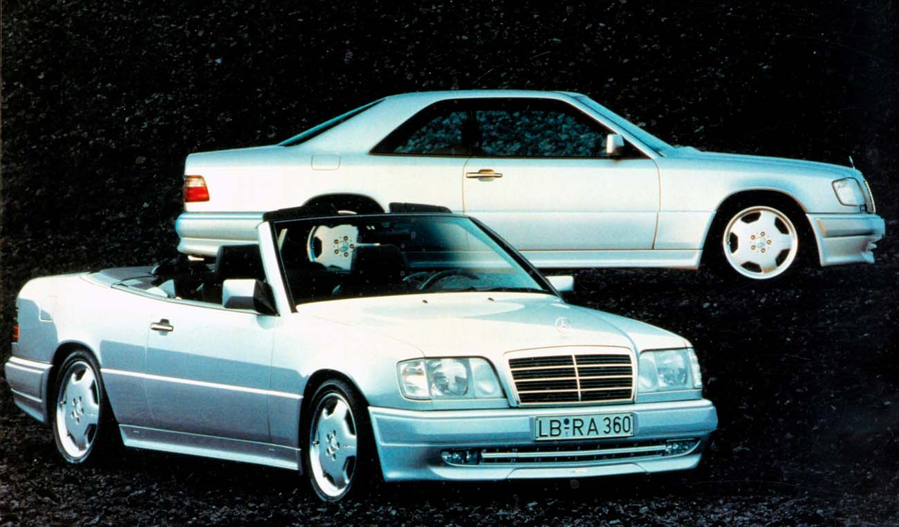 Mercedes-Benz E 36 AMG Coupé (back) and Cabriolet (front), 1993 - 1997. The E-Class Cabriolets of the 124 series were built from 1991 to 1997.