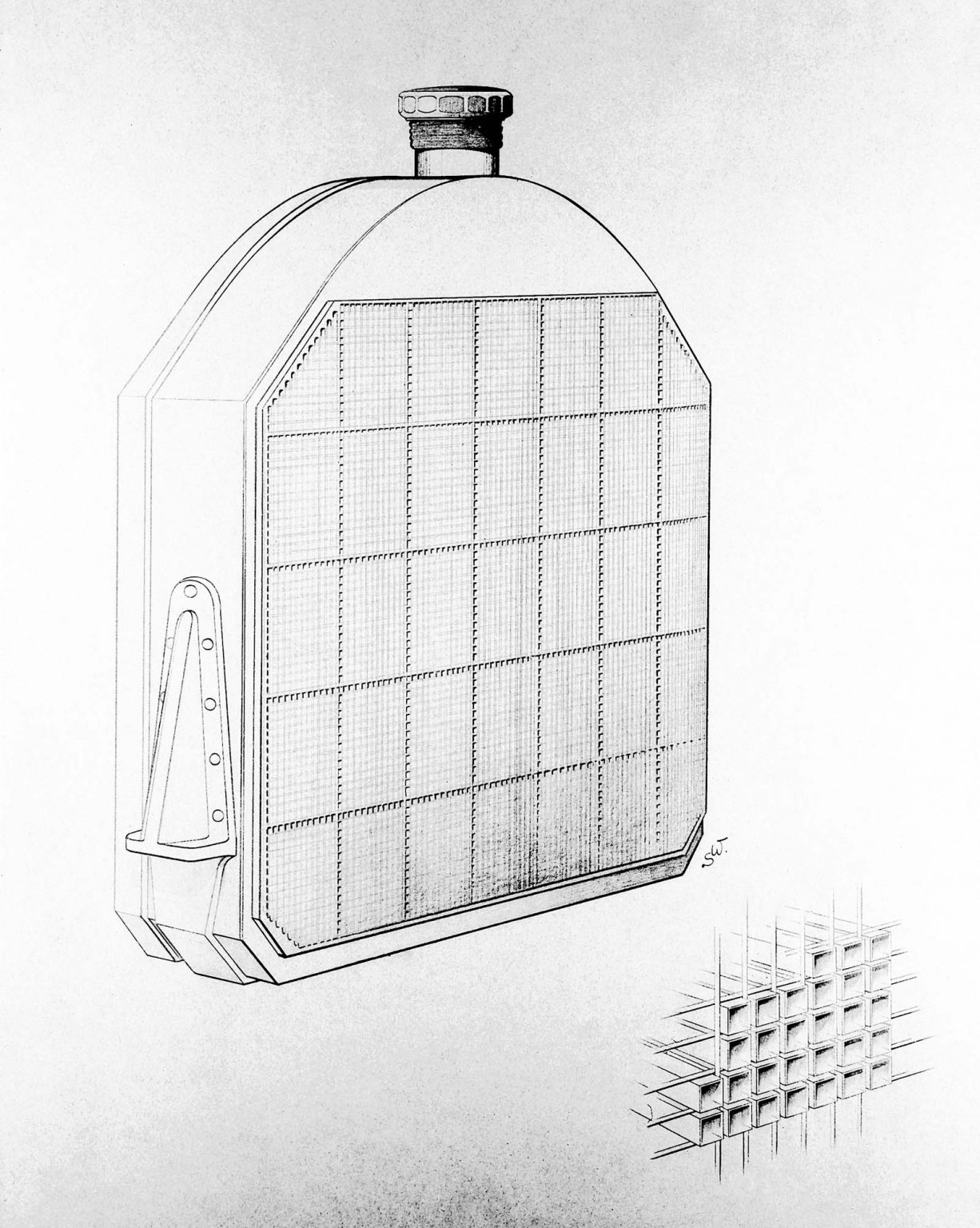 Drawing of the honeycomb radiator invented by Wilhelm Maybach